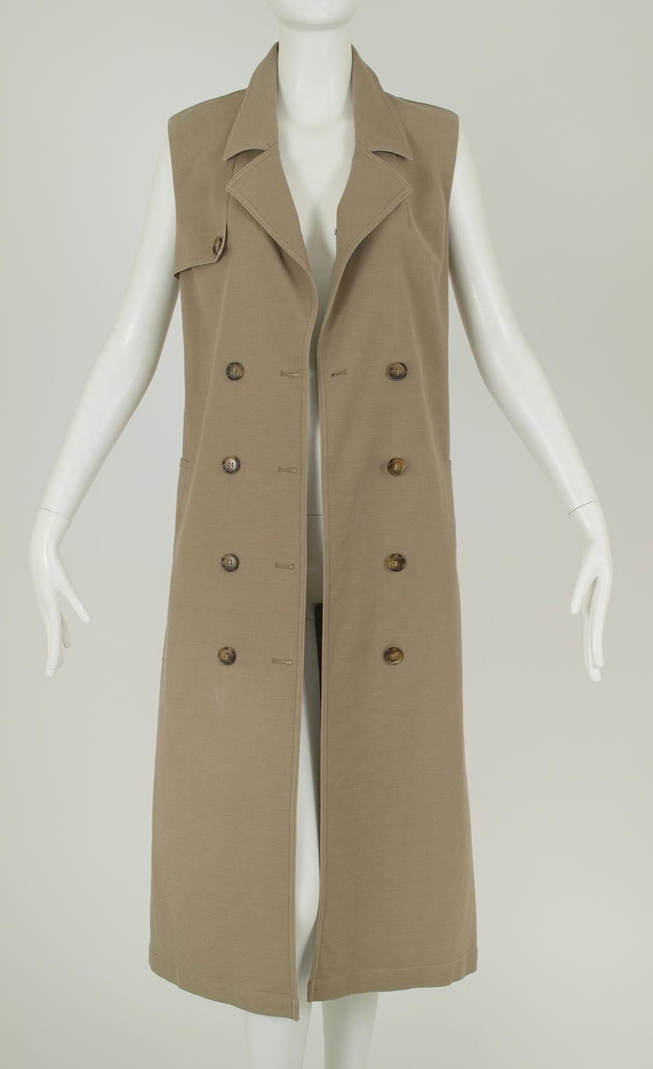 Robe trench-coat Safari sans manches à double boutonnage, kaki - S, 2022 Pour femmes en vente