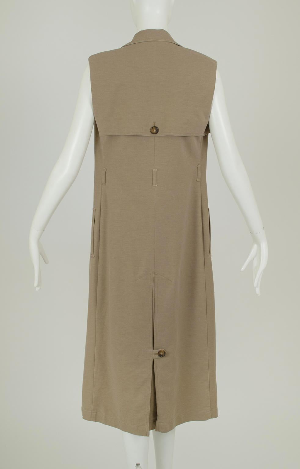 Robe trench-coat Safari sans manches à double boutonnage, kaki - S, 2022 en vente 1