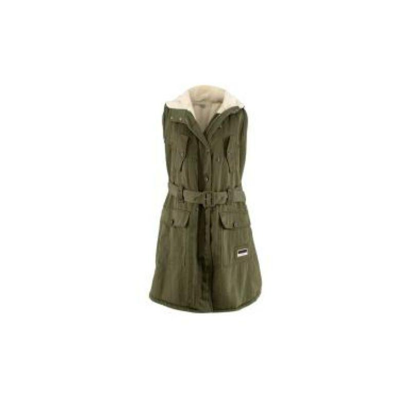 Khaki Sleeveless Jacket With Teddy Lining For Sale