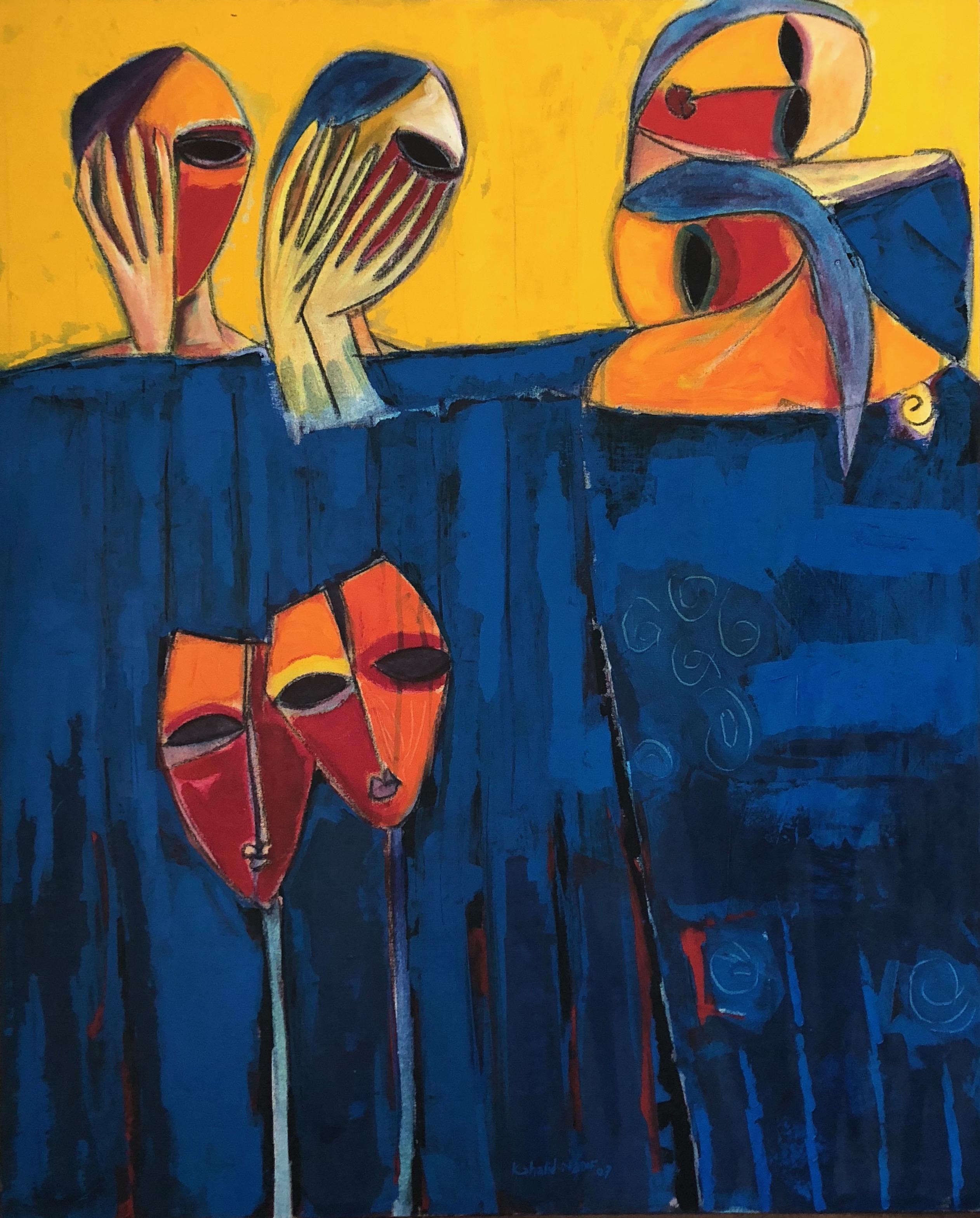 Khalid Nadif Figurative Painting – Bunte zeitgenössische figurative weibliche Porträtmalerei "Ohne Titel I"