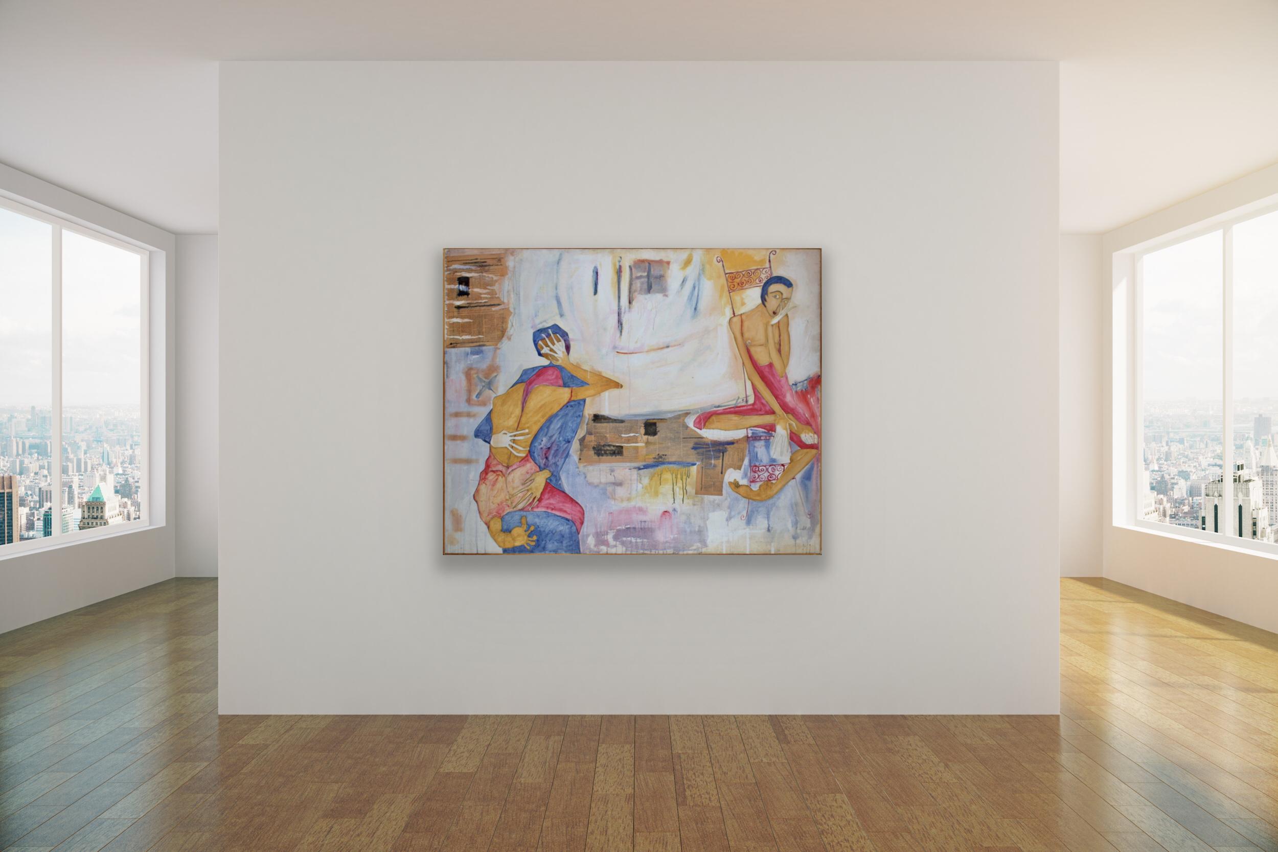 Untitled - Colorful Contemporary Figurative Painting - Gray Portrait Painting by Khalid Nadif