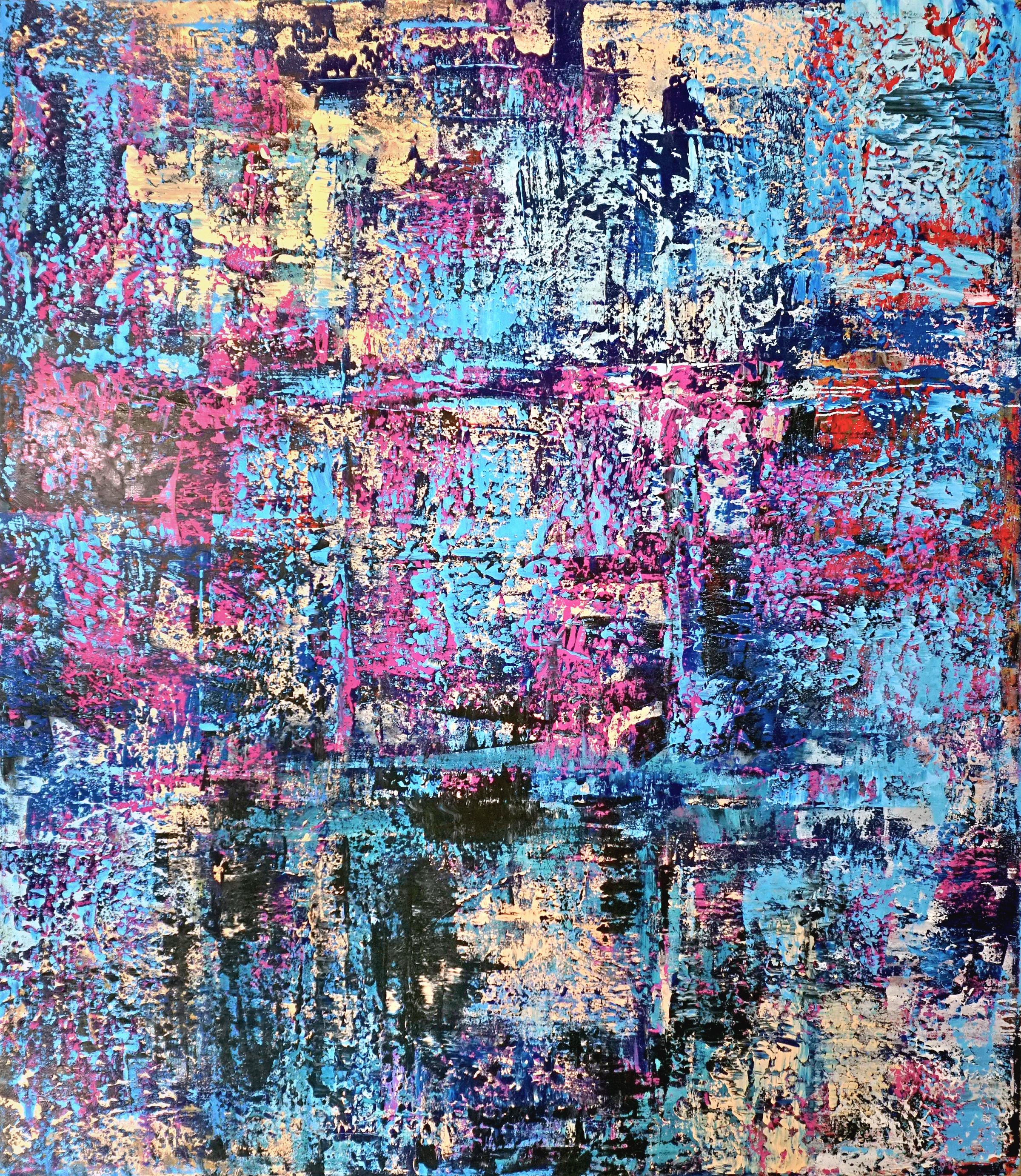'An Insistence Upon Being' - colorful abstract painting, layered, impasto