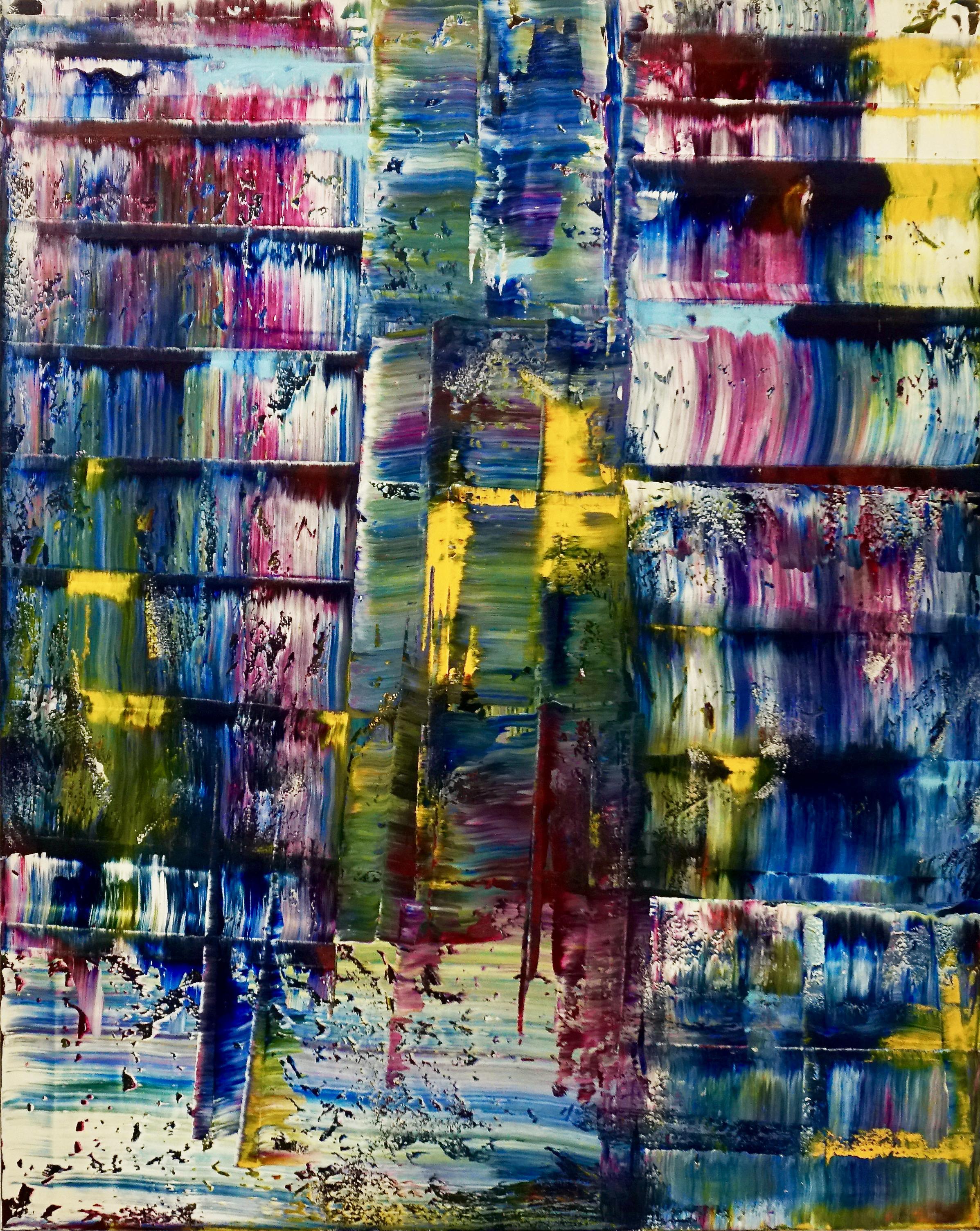 'Ode to Jack Whitten' - colorful abstract painting, layered, impasto, lines