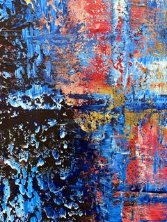 'Summer Oracle' - colorful abstract painting, layered, impasto, blue