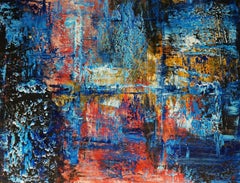 'Summer Oracle' - colorful abstract painting, layered, impasto, blue