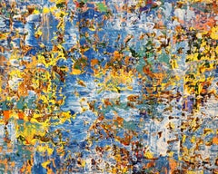 'The Path of Remembering' - colorful abstract painting, layered, impasto, blue