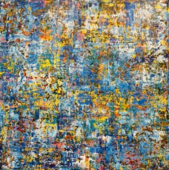 'The Path of Remembering' - colorful abstract painting, layered, impasto, blue