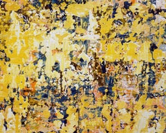 'The Willow Haven' - colorful abstract painting, layered, impasto, yellow