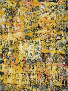 'The Willow Haven' - colorful abstract painting, layered, impasto, yellow