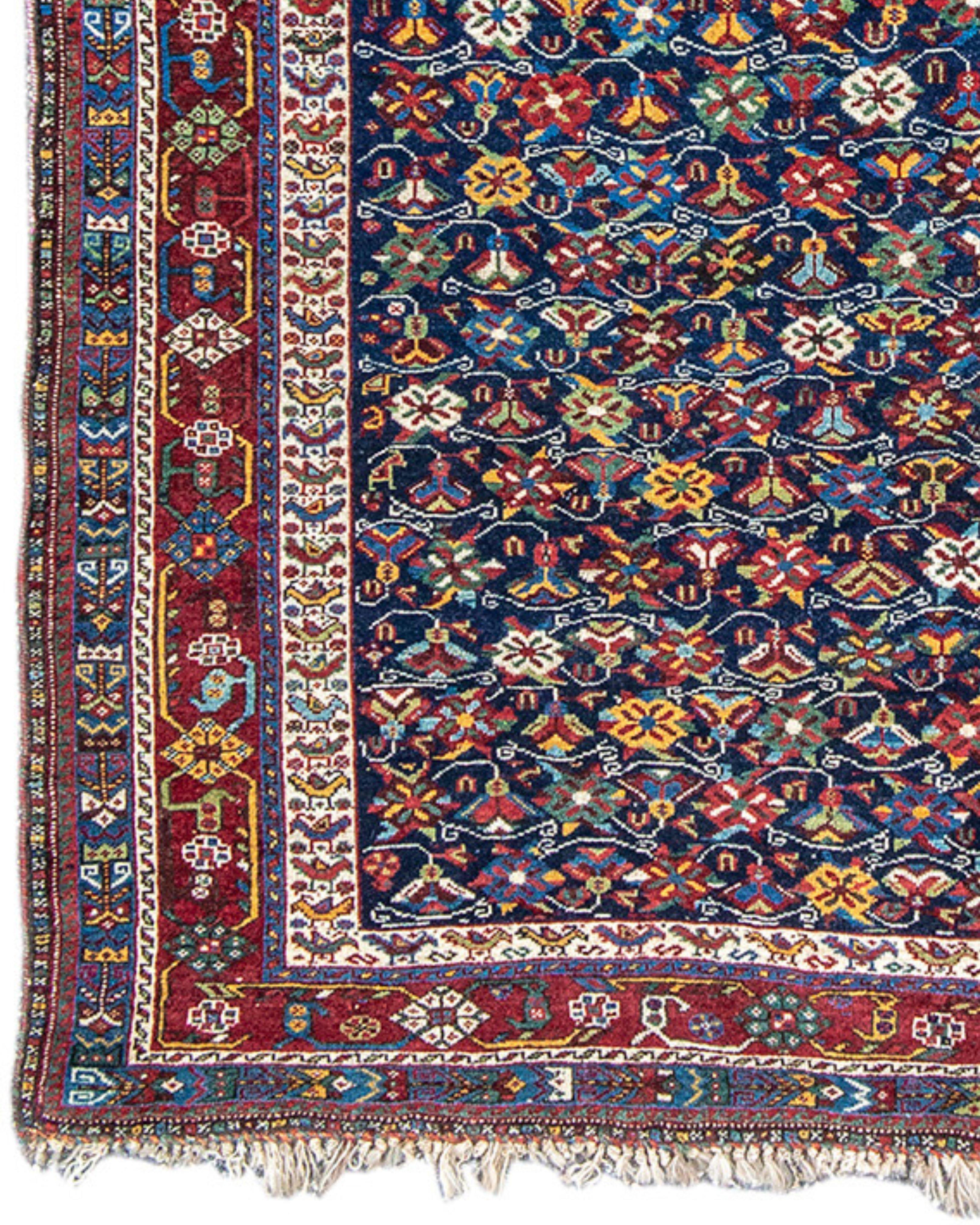 Khamseh Rug, 4th Quarter 19th Century

Tribal rugs from south Persia often adhere to a style with consistent use of materials and techniques. This rug, though, appears to be a hybrid of sorts. Rugs of the Khamseh Confederacy (a group of like weaving