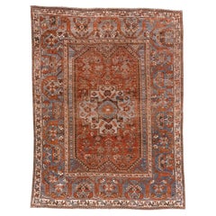 Khamseh Shiraz Rug with a Blue Field and a Prominent Ecru Medallion