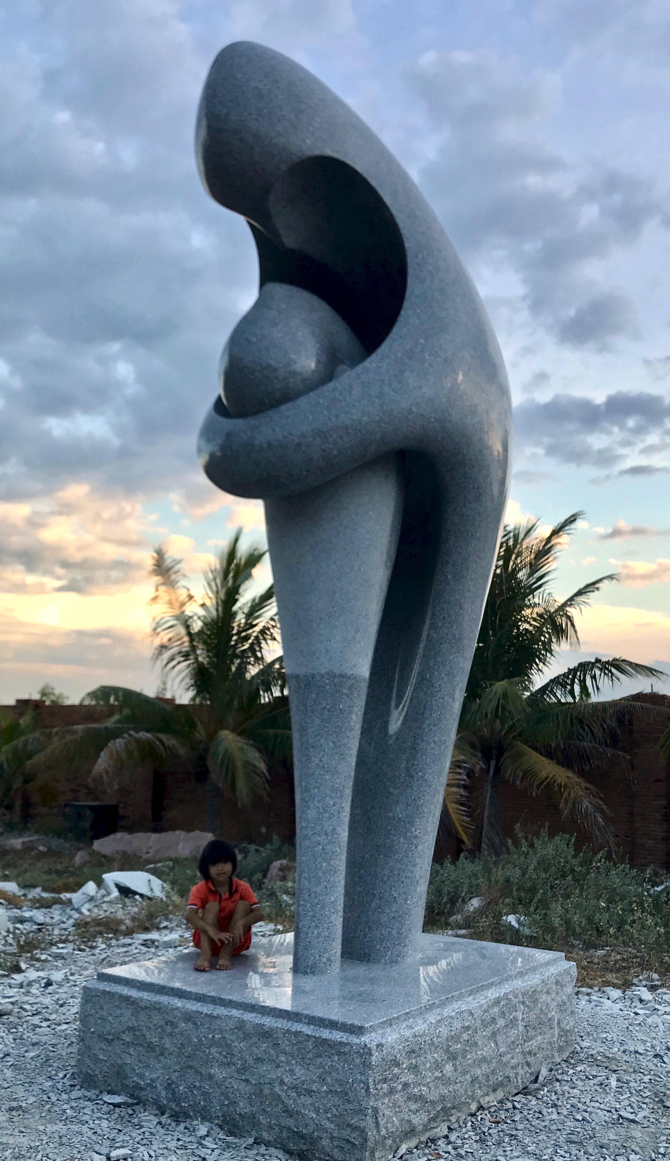 A Soul Consoled, Khang Pham-New, monumental, granite sculpture, mother and child For Sale 5