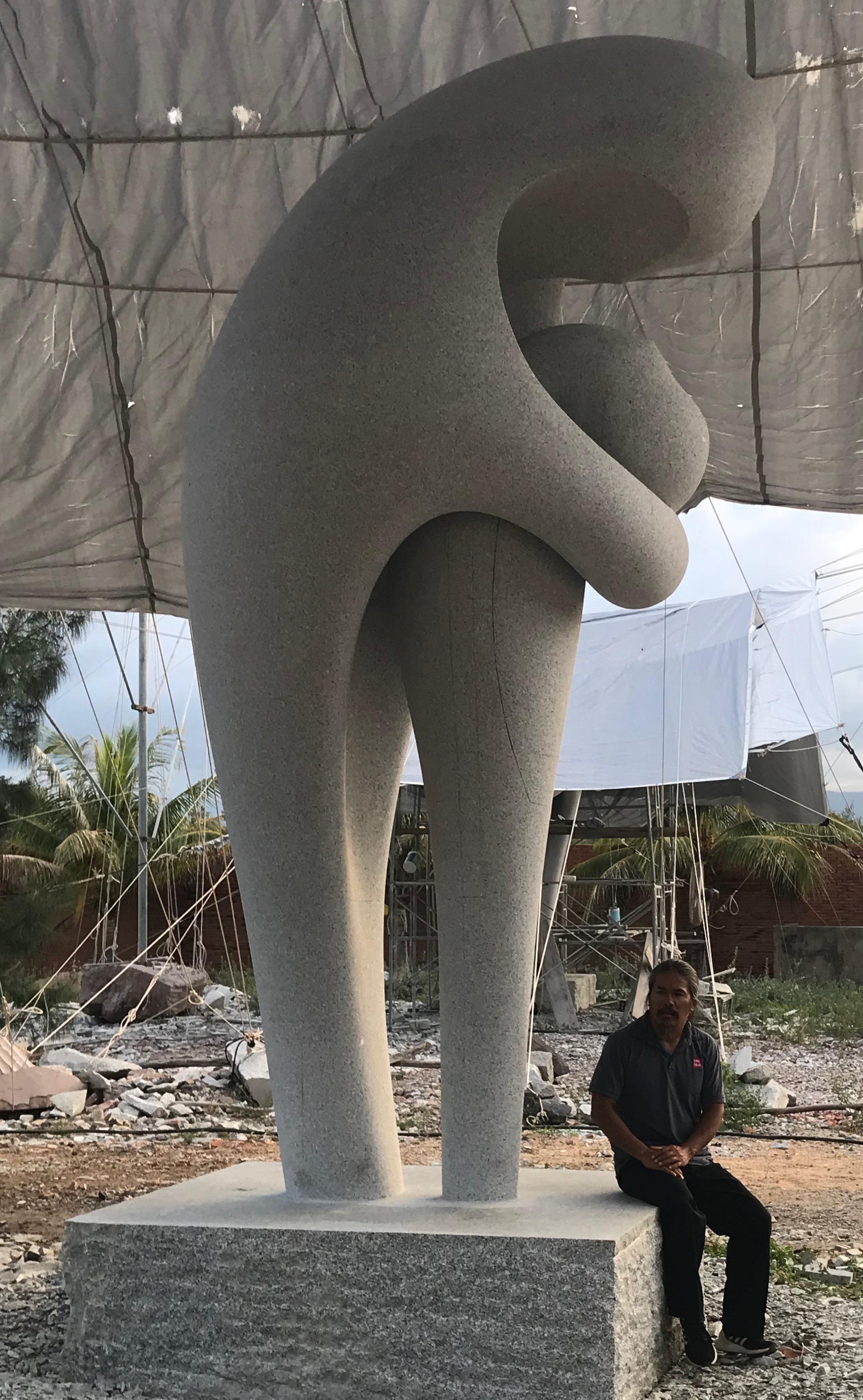 A Soul Consoled, Khang Pham-New, monumental, granite sculpture, mother and child For Sale 6