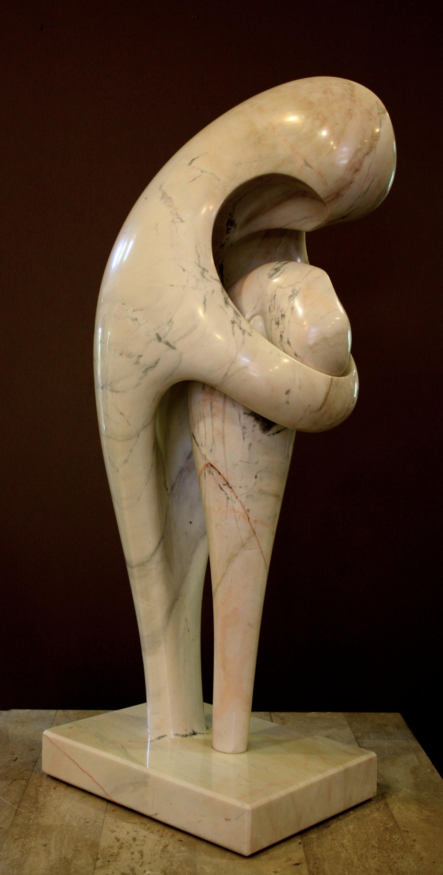 A Soul Consoled, Sculpture, by Khang Pham-New, Marble, White, Mother, Child