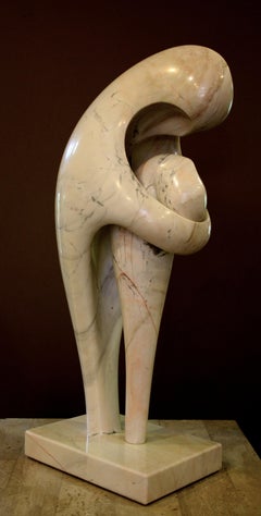 A Soul Consoled, Sculpture, by Khang Pham-New, Marble, White, Mother, Child