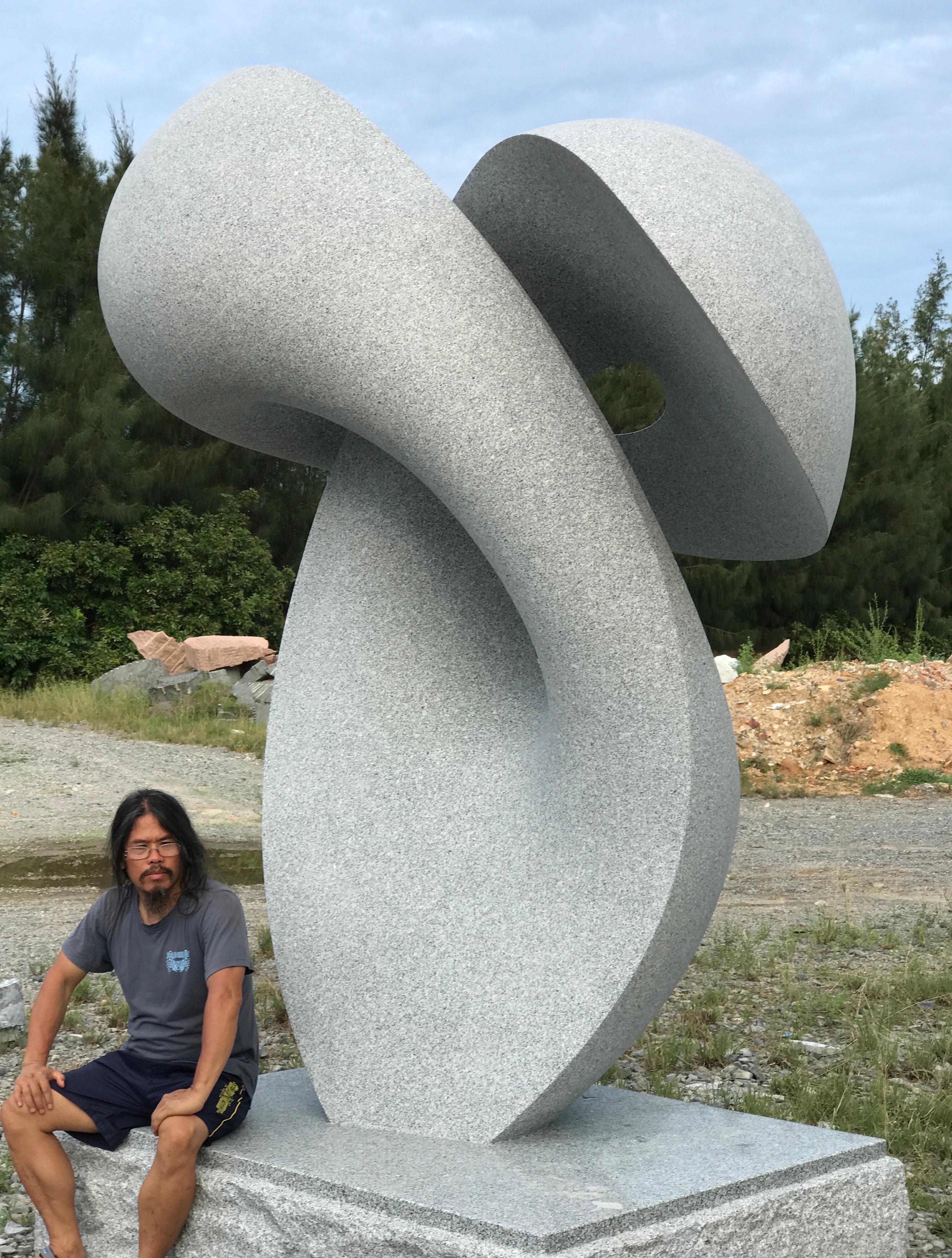 Infinity, monumental contemporary white granite sculpture by Khang Pham-New 

white granite sculpture for outdoor or indoor installation. Sculpture garden ready with a connected base. Granite is durable and easy to care for and can withstand all