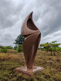 Silhouette Embraced, Khang Pham-New, monumental abstract red granite sculpture