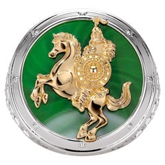 Khan's Dominion Men's Green Guilloché Enamel 18k Yellow & White Gold Ring