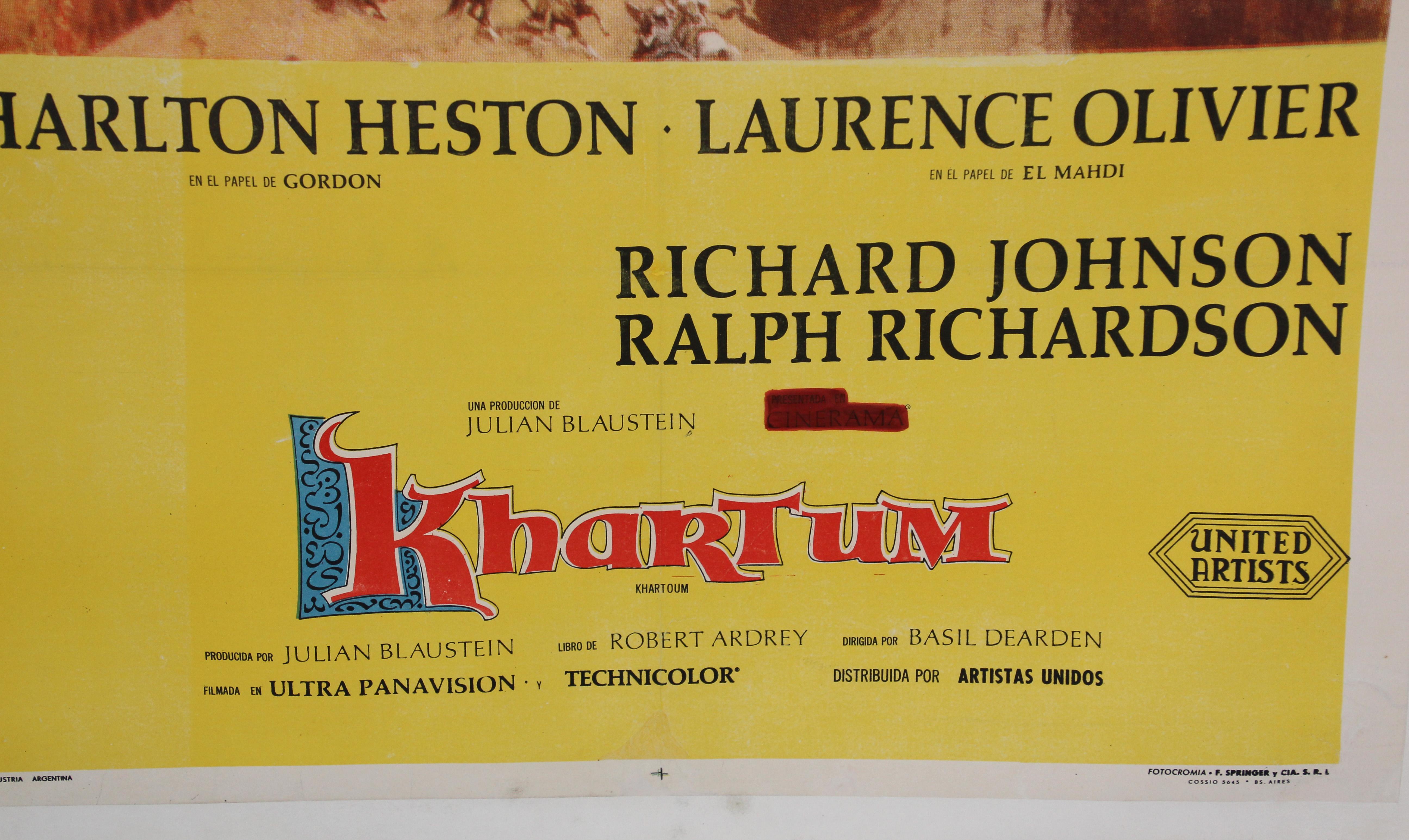 20th Century Khartoum, 1966 British Epic War Movie Poster in Spanish For Sale