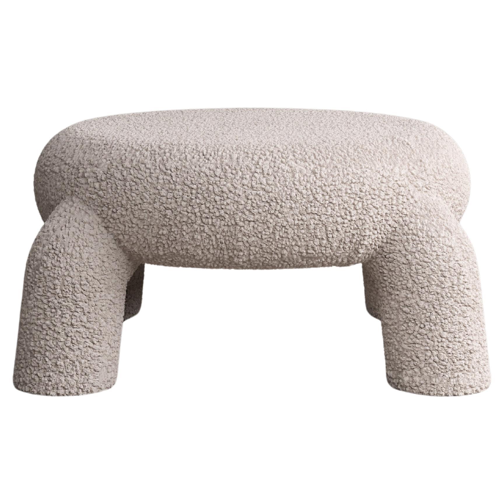 Contemporary Light Cream Soft Textured Lamb Ottoman by Pietro Franceschini