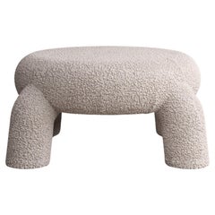 Contemporary Light Cream Soft Textured Lamb Ottoman by Pietro Franceschini