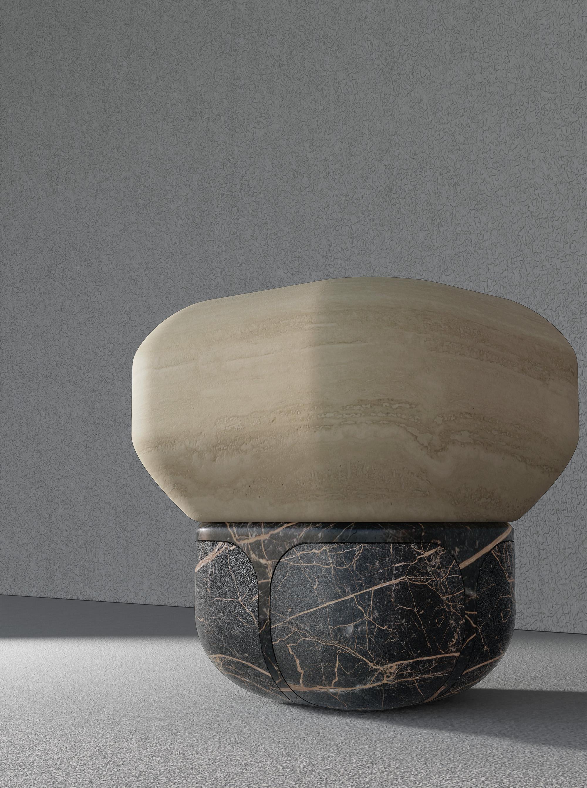 Table basse Kheper K02 Mix par Monogramma
Dimensions : D 45 x L 45 x H 45 cm
Matériaux : Travertino Romano Classico (adouci), Port Saint Laurent (adouci et sablé).

Monogramme
Ce qui nous rassemble vraiment, ce ne sont pas tant nos compétences