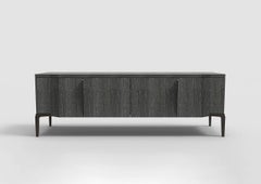 Khepera Console/Credenza in Cerused/Limed Ebonized Oak, Dark Bronze Legs