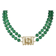 Khepri Jade Necklace, 18 Karat Gold Plated