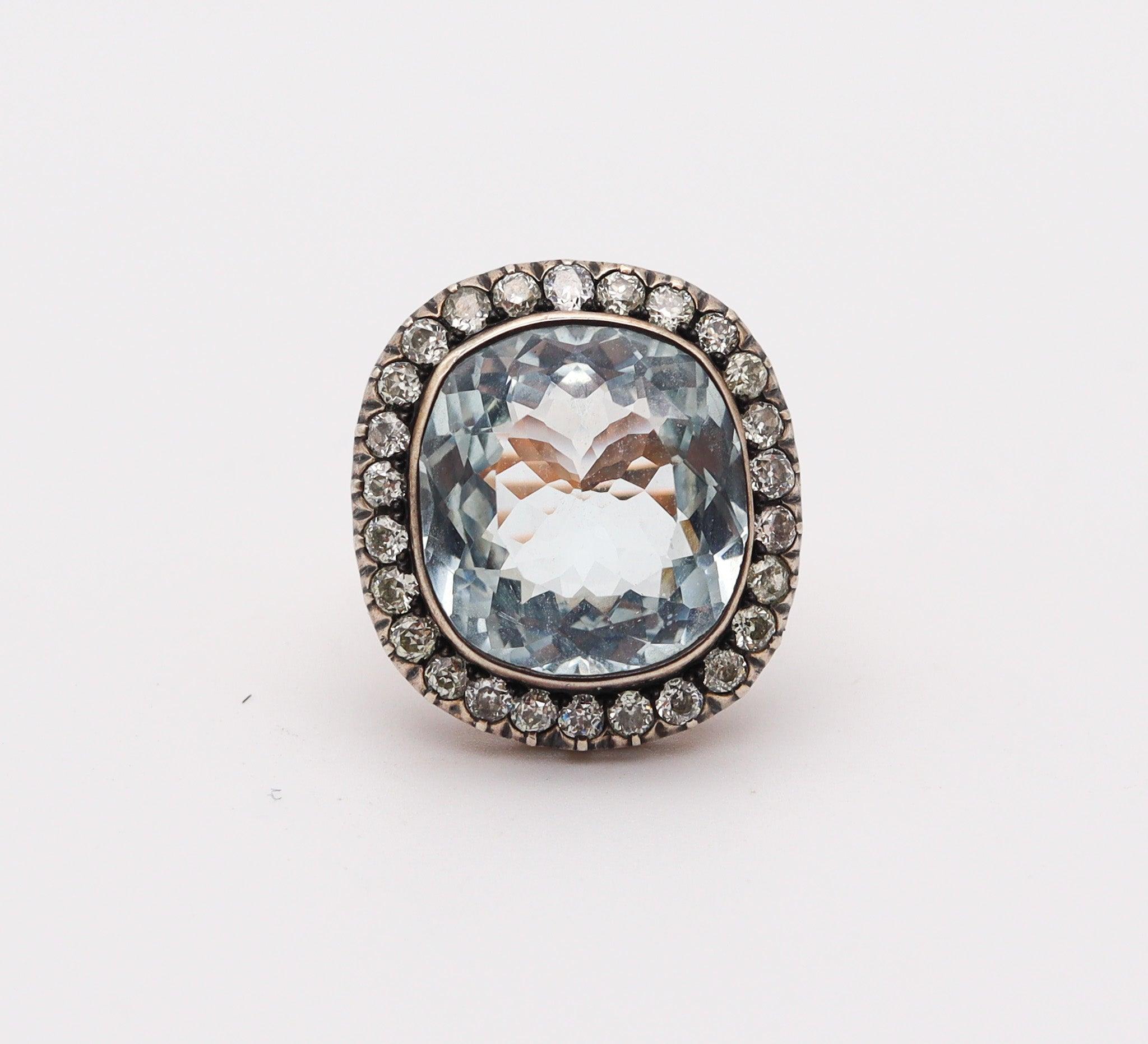 KHLEBNIKOV Cocktailring 14Kt Gold Silber mit 26,88 Karat Aquamarinen & Diamanten (Edwardian)