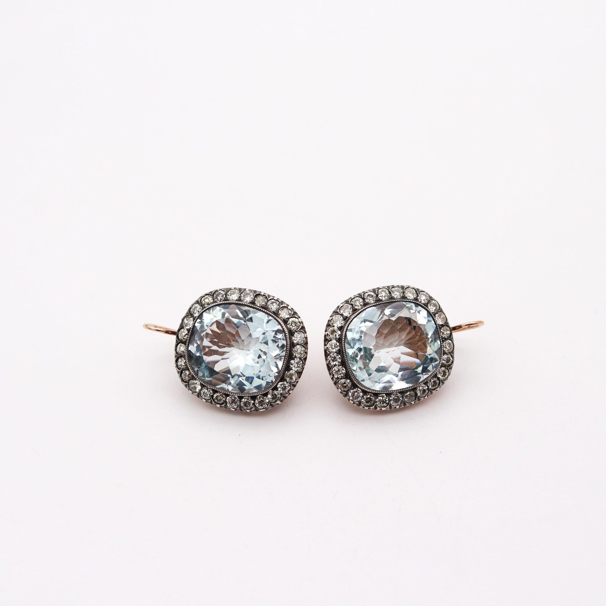 KHLEBNIKOV Ear-Drops In 14Kt Gold Silver With 53.28 Ctw Aquamarines & Diamonds In Excellent Condition In Miami, FL