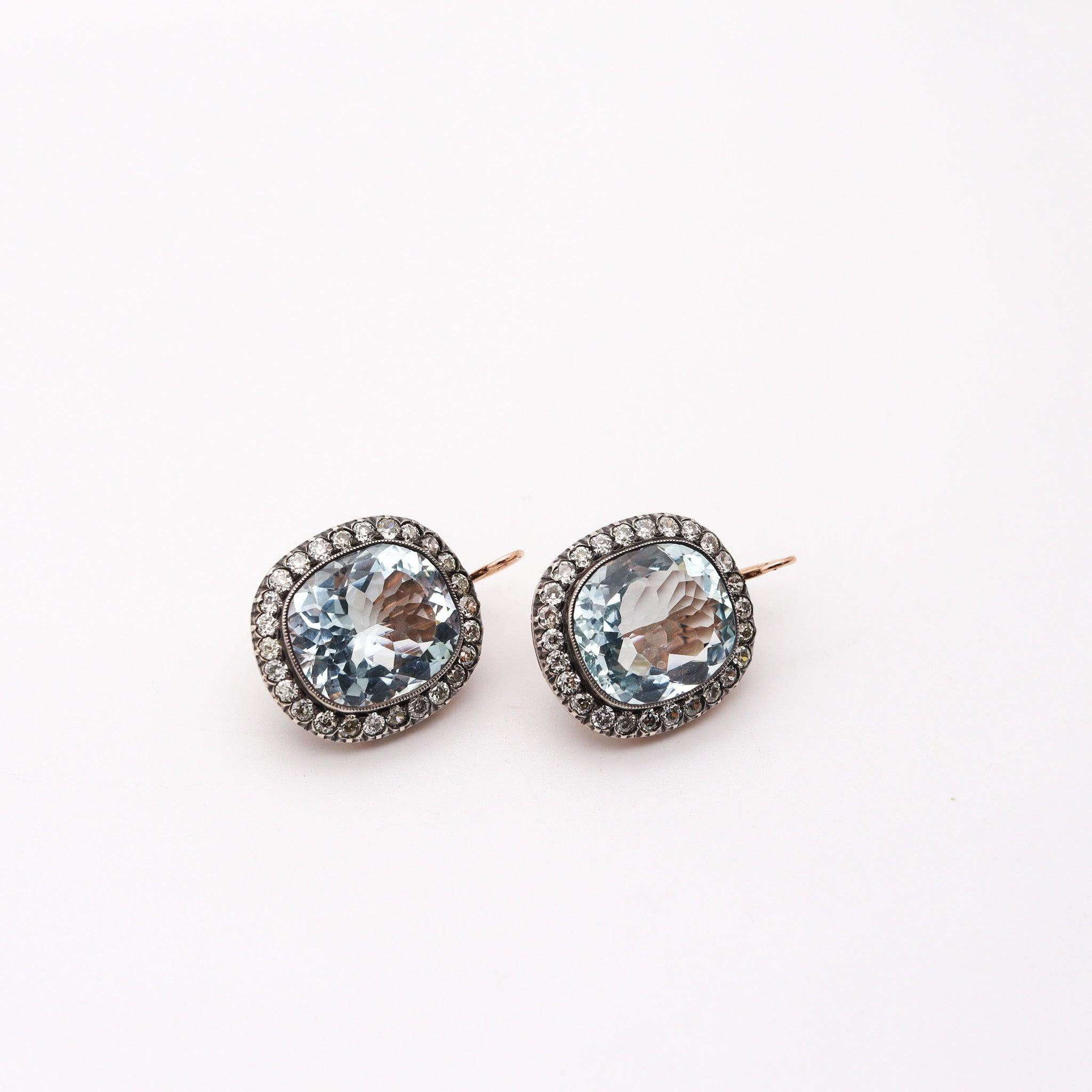 Women's KHLEBNIKOV Ear-Drops In 14Kt Gold Silver With 53.28 Ctw Aquamarines & Diamonds