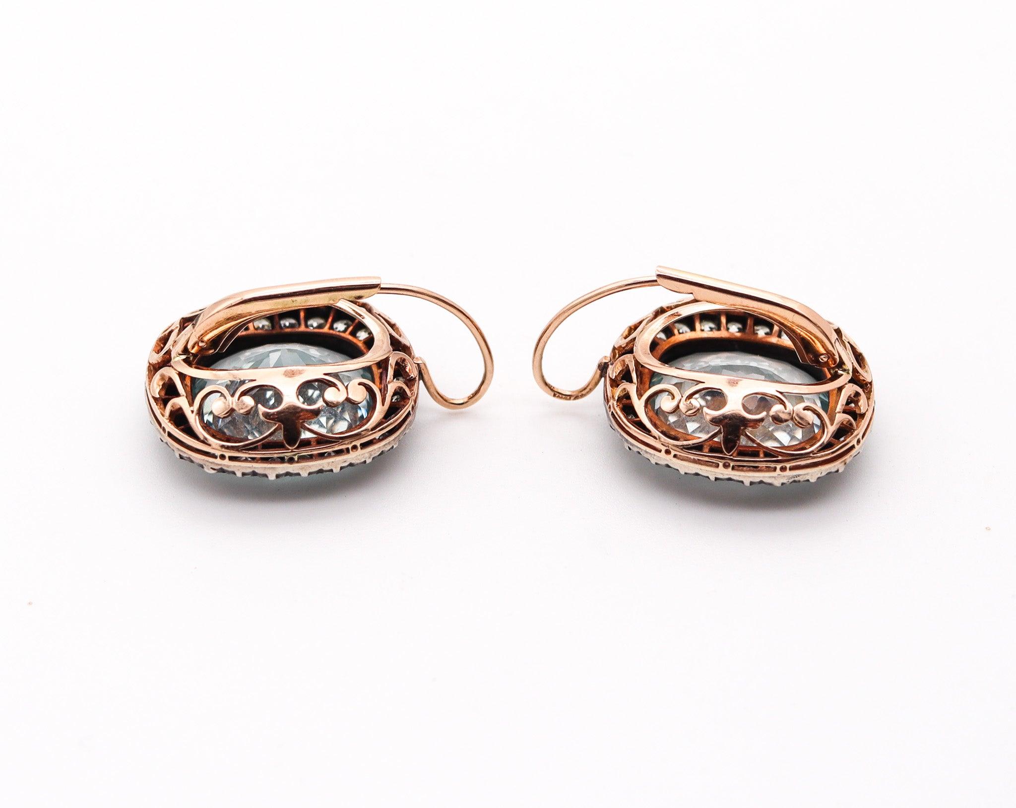 KHLEBNIKOV Ear-Drops In 14Kt Gold Silver With 53.28 Ctw Aquamarines & Diamonds 1
