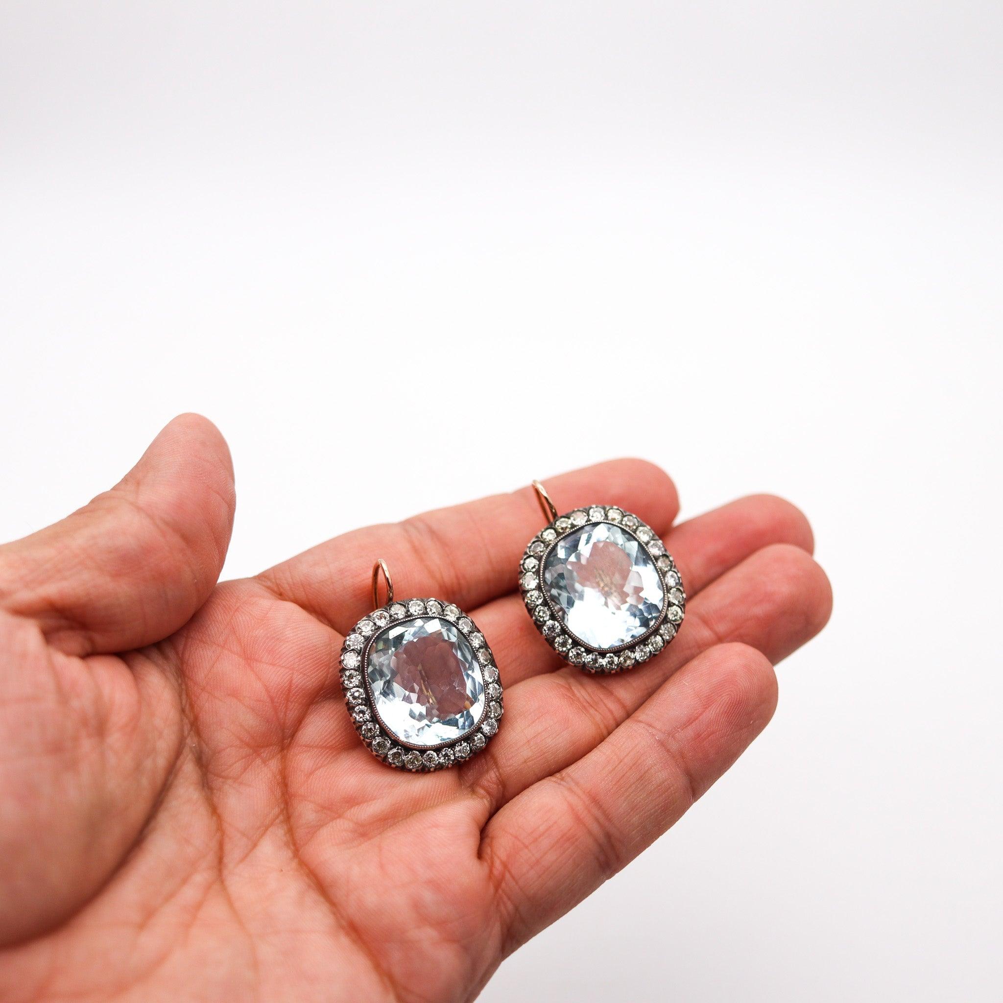 KHLEBNIKOV Ear-Drops In 14Kt Gold Silver With 53.28 Ctw Aquamarines & Diamonds 2