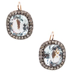 KHLEBNIKOV Ear-Drops In 14Kt Gold Silver With 53.28 Ctw Aquamarines & Diamonds