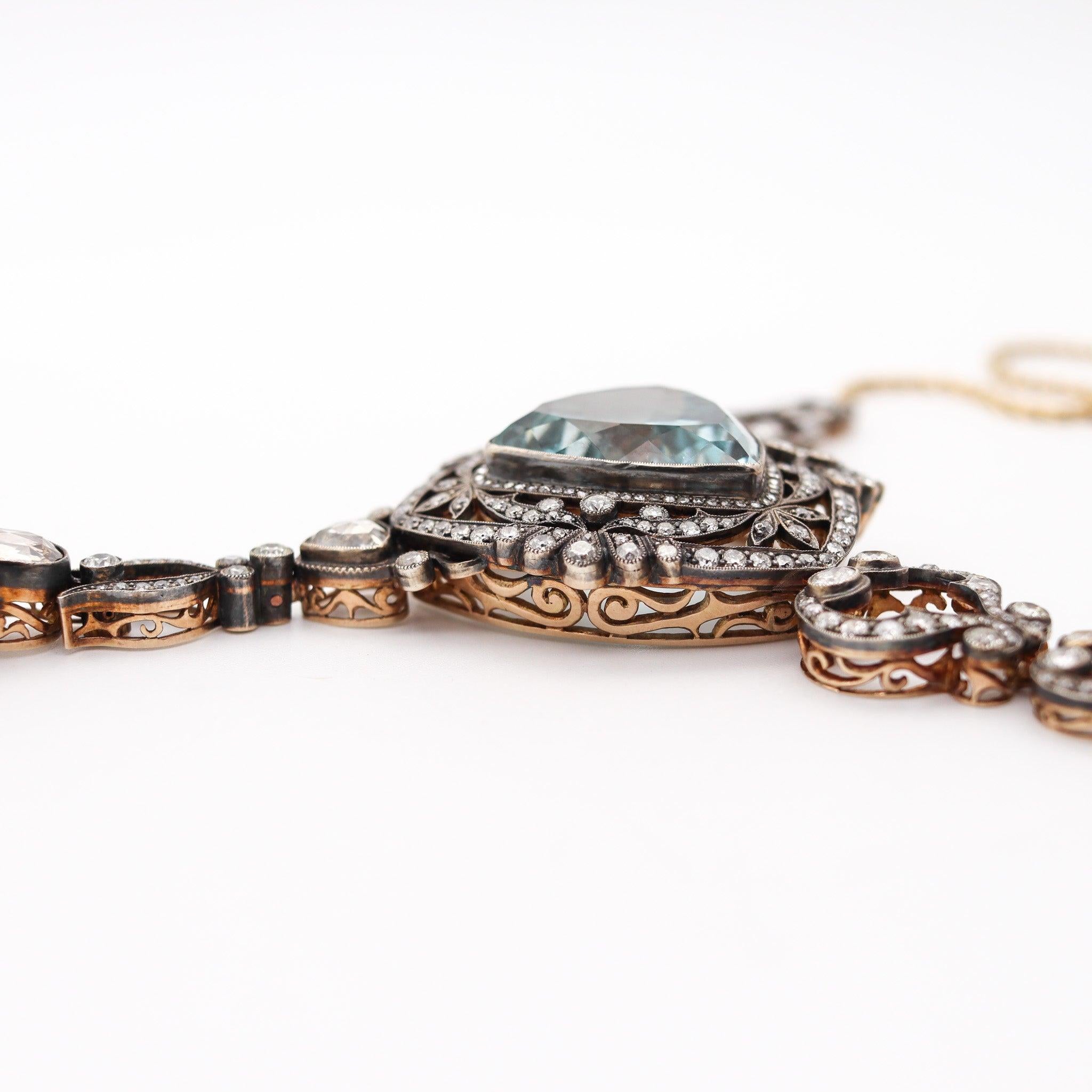 KHLEBNIKOV Necklace In 14Kt Gold Silver With 118.91 Ctw Aquamarines & Diamonds For Sale 6