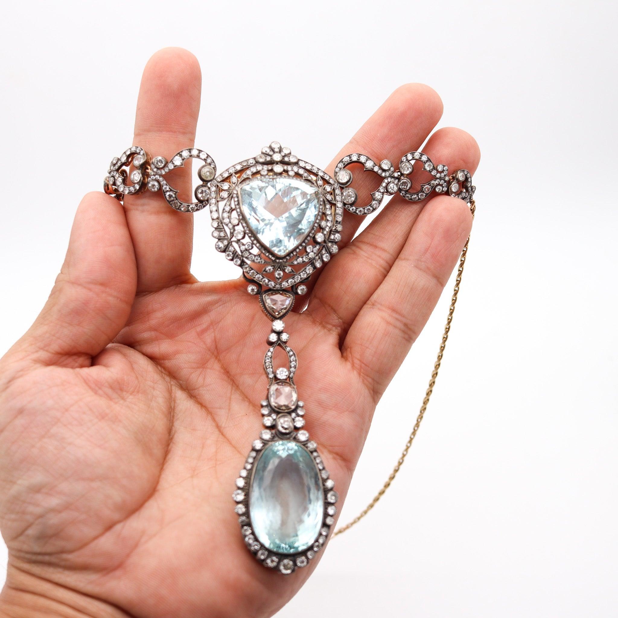 KHLEBNIKOV Necklace In 14Kt Gold Silver With 118.91 Ctw Aquamarines & Diamonds For Sale 8
