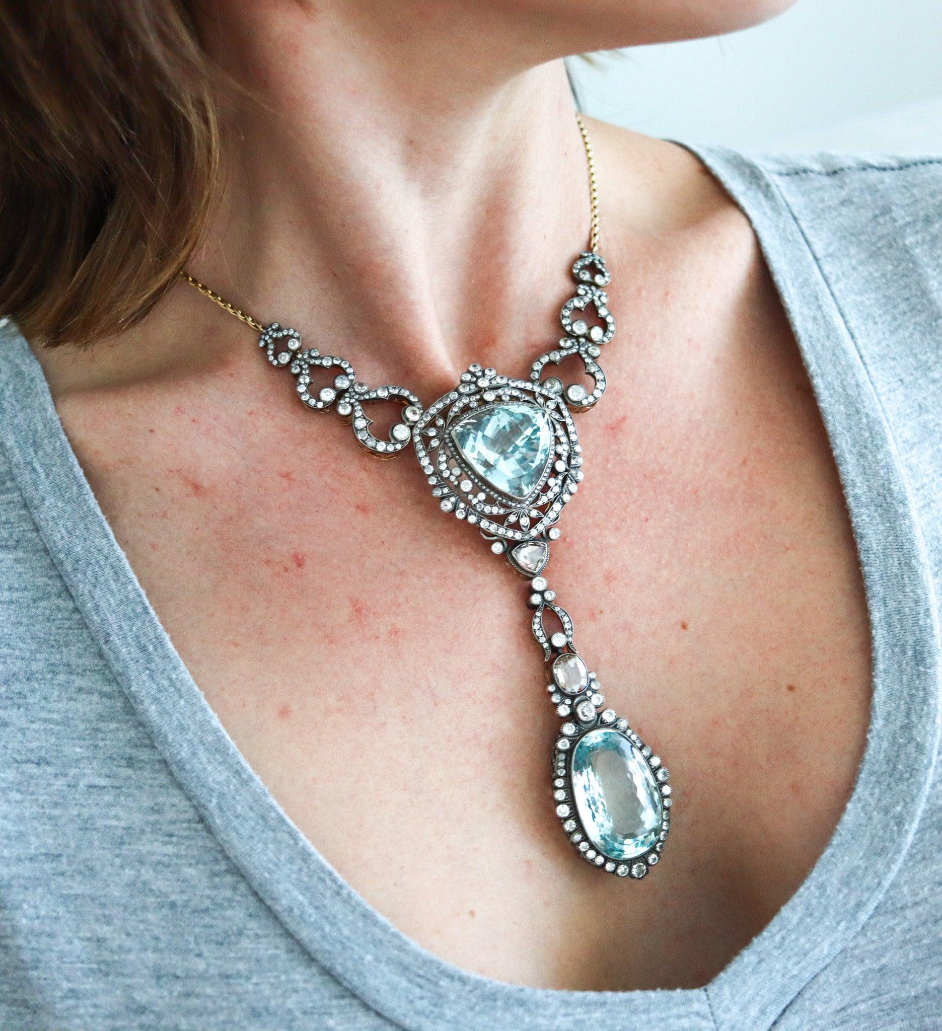 An exceptional necklace designed by Ivan Khlebnikov.

This fabulous necklace was crafted and retailed by the firm of Ivan Khlebnikov, back between 1890 and 1900. The necklace has been masterfully crafted in the classic Russian Imperial taste with