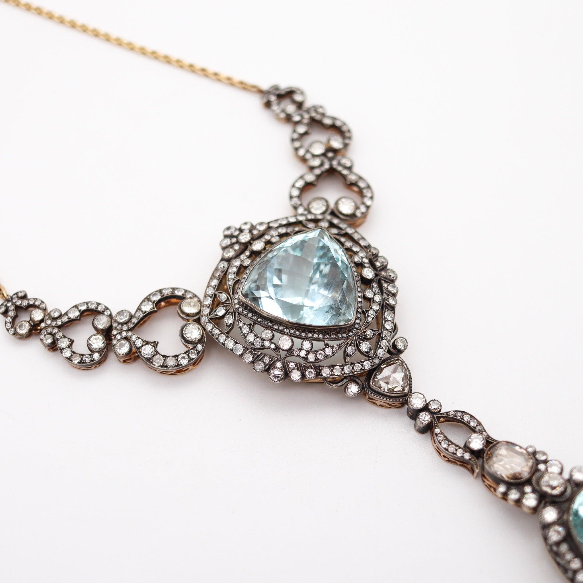 Women's KHLEBNIKOV Necklace In 14Kt Gold Silver With 118.91 Ctw Aquamarines & Diamonds For Sale