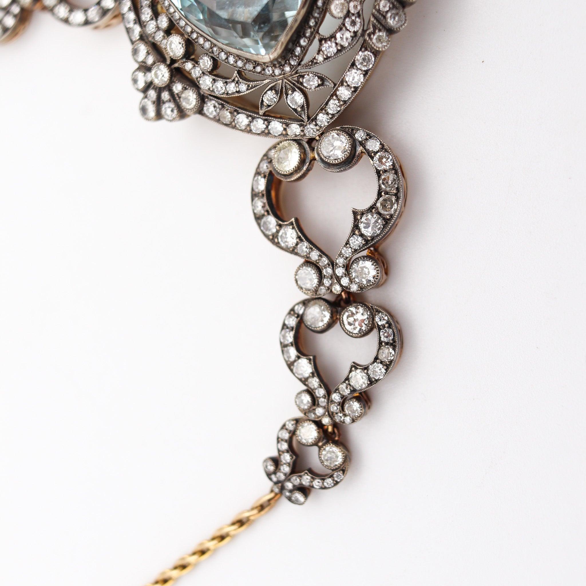 KHLEBNIKOV Necklace In 14Kt Gold Silver With 118.91 Ctw Aquamarines & Diamonds For Sale 2