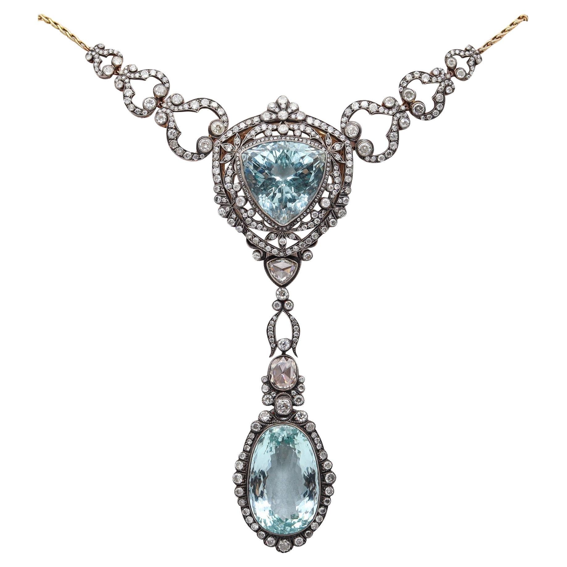 KHLEBNIKOV Necklace In 14Kt Gold Silver With 118.91 Ctw Aquamarines & Diamonds For Sale
