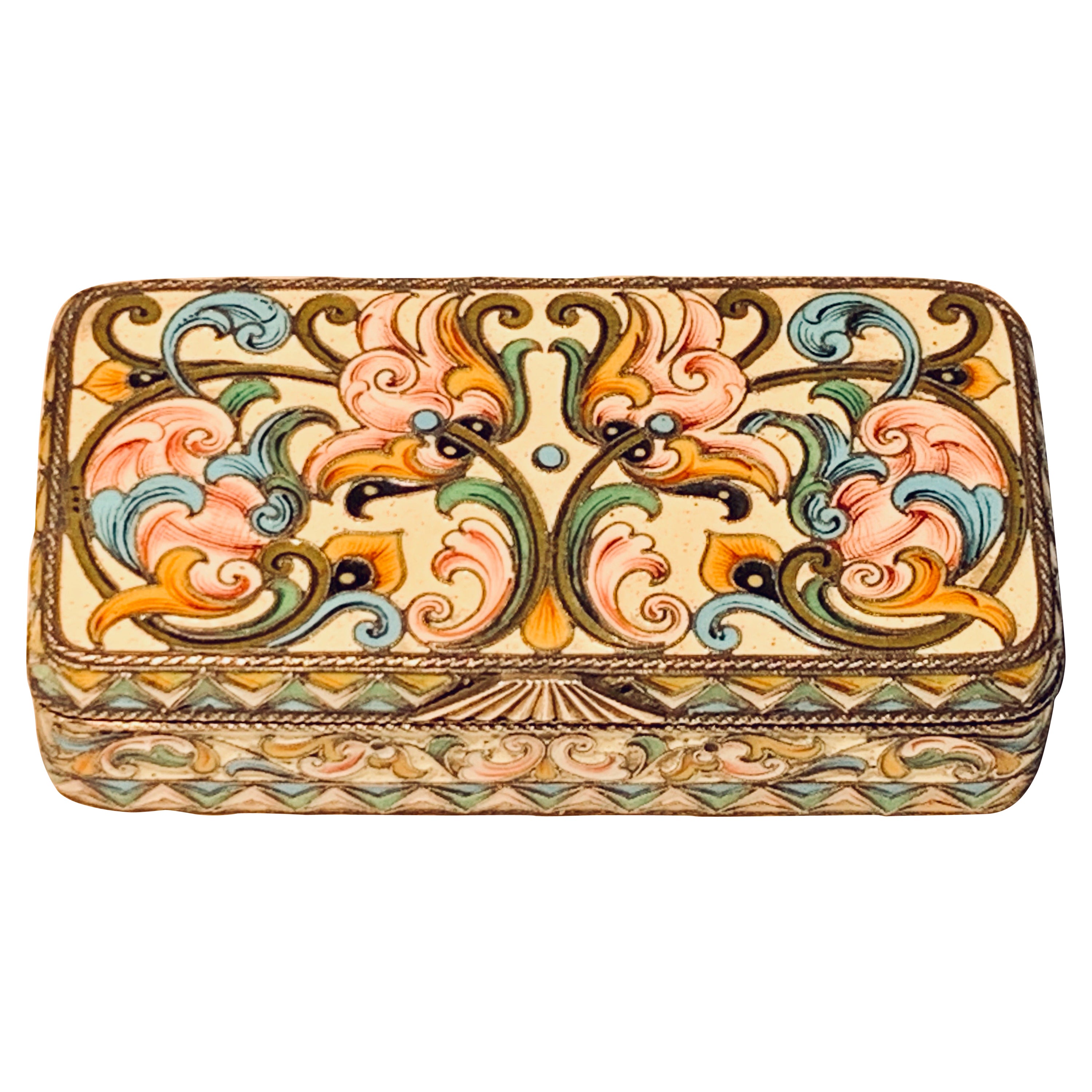 Khlebnikov Russian Silver-Gilt and Shaded Enamel Box