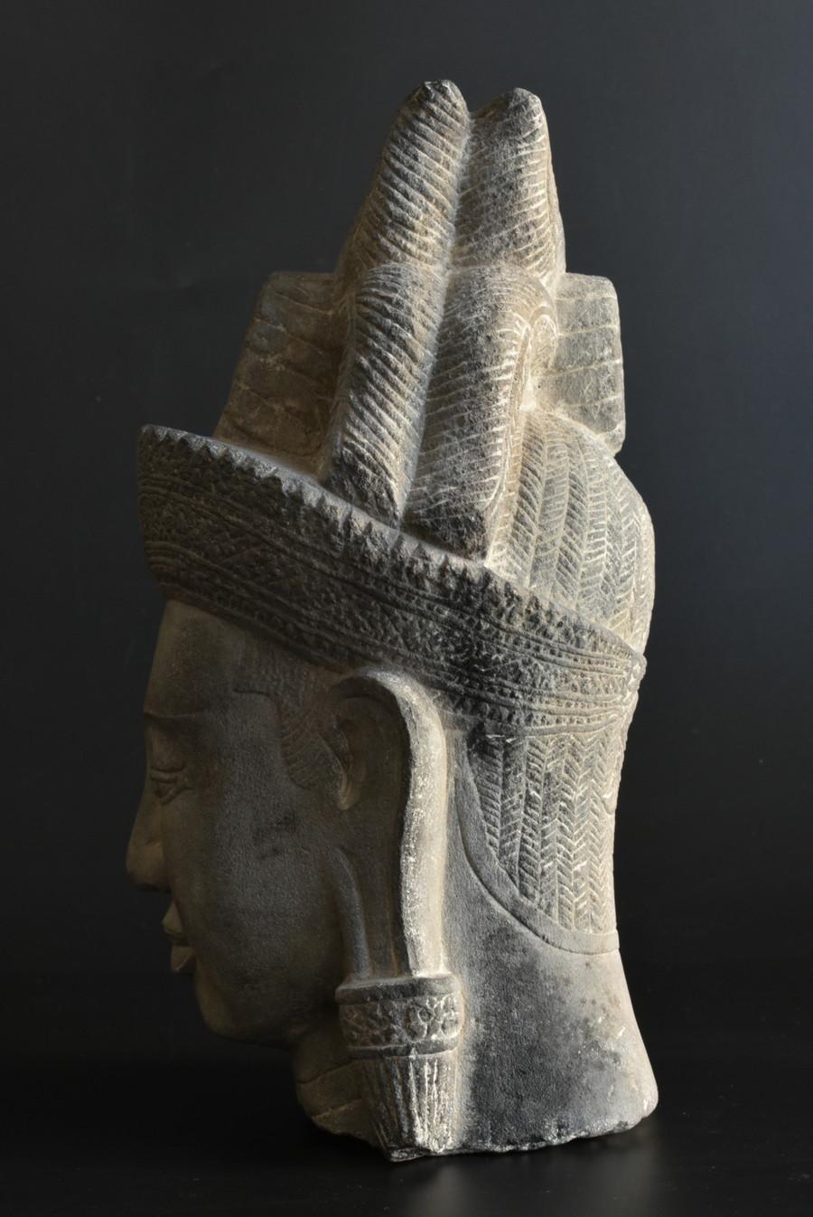Sandstone Khmer Antique Stone Buddha Head/14th-15th Century/Stone Buddha/Cambodia/Thailand