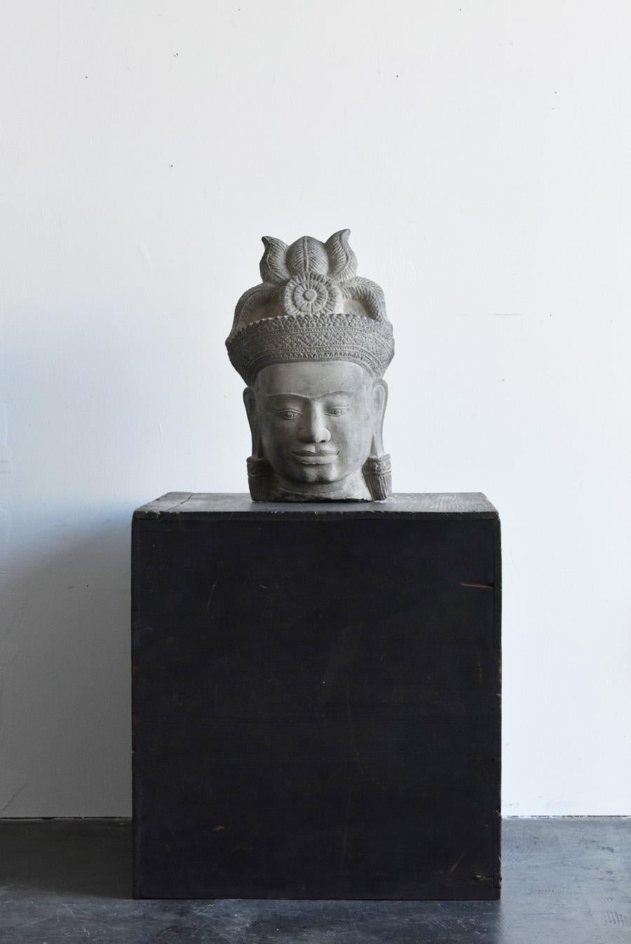 Khmer Antique Stone Buddha Head/14th-15th Century/Stone Buddha/Cambodia/Thailand 9