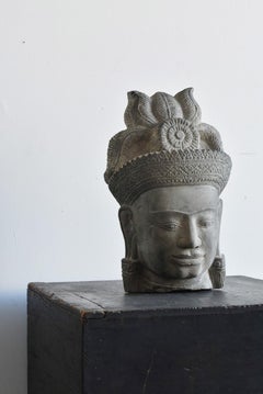 Khmer Antique Stone Buddha Head/14th-15th Century/Stone Buddha/Cambodia/Thailand
