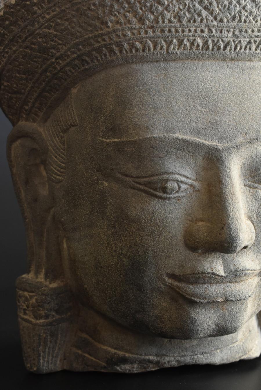 Cambodian Khmer Antique Stone Buddha Head/14th-15th Century/Stone Buddha/Cambodia/Thailand