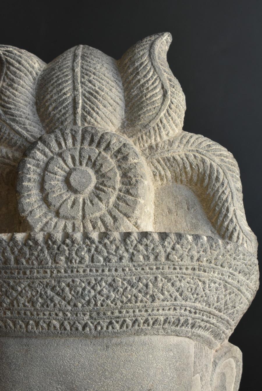 Hand-Carved Khmer Antique Stone Buddha Head/14th-15th Century/Stone Buddha/Cambodia/Thailand