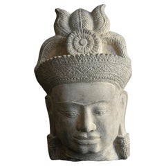 Khmer Antique Stone Buddha Head/14th-15th Century/Stone Buddha/Cambodia/Thailand