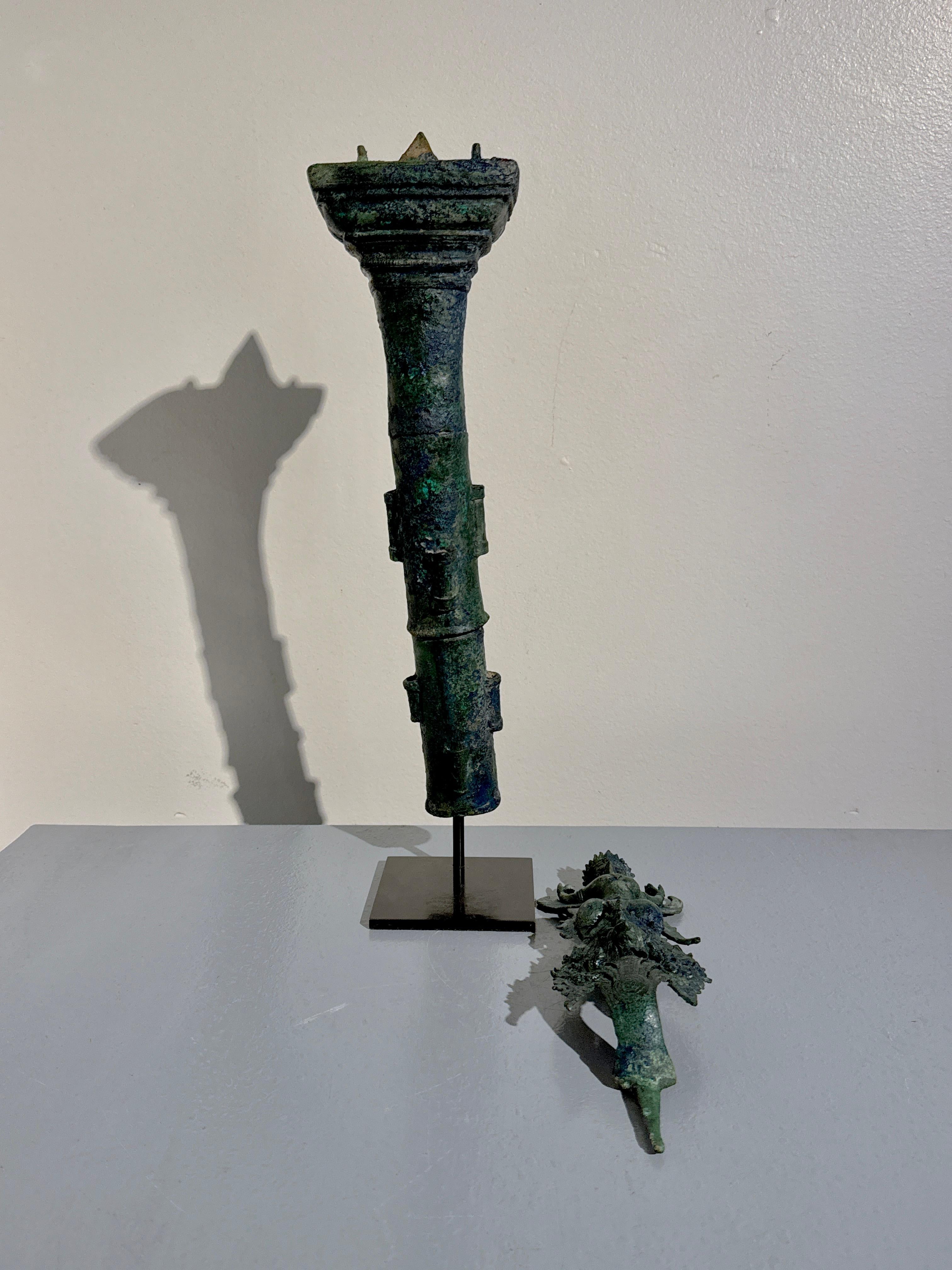 Khmer Bayon Bronze Garuda on Naga Finial, 12th/14th Century, Cambodia For Sale 6