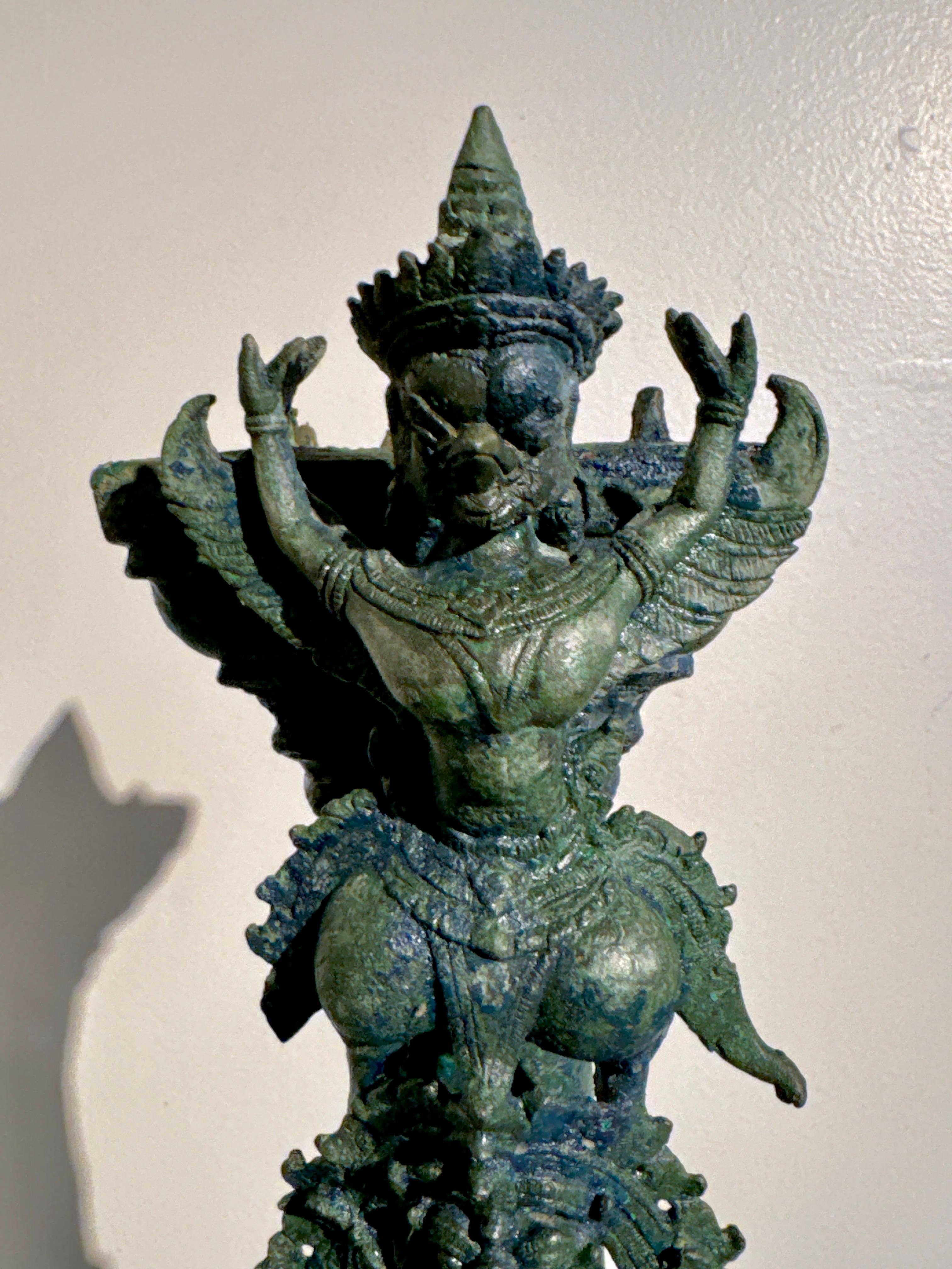 Khmer Bayon Bronze Garuda on Naga Finial, 12th/14th Century, Cambodia For Sale 8