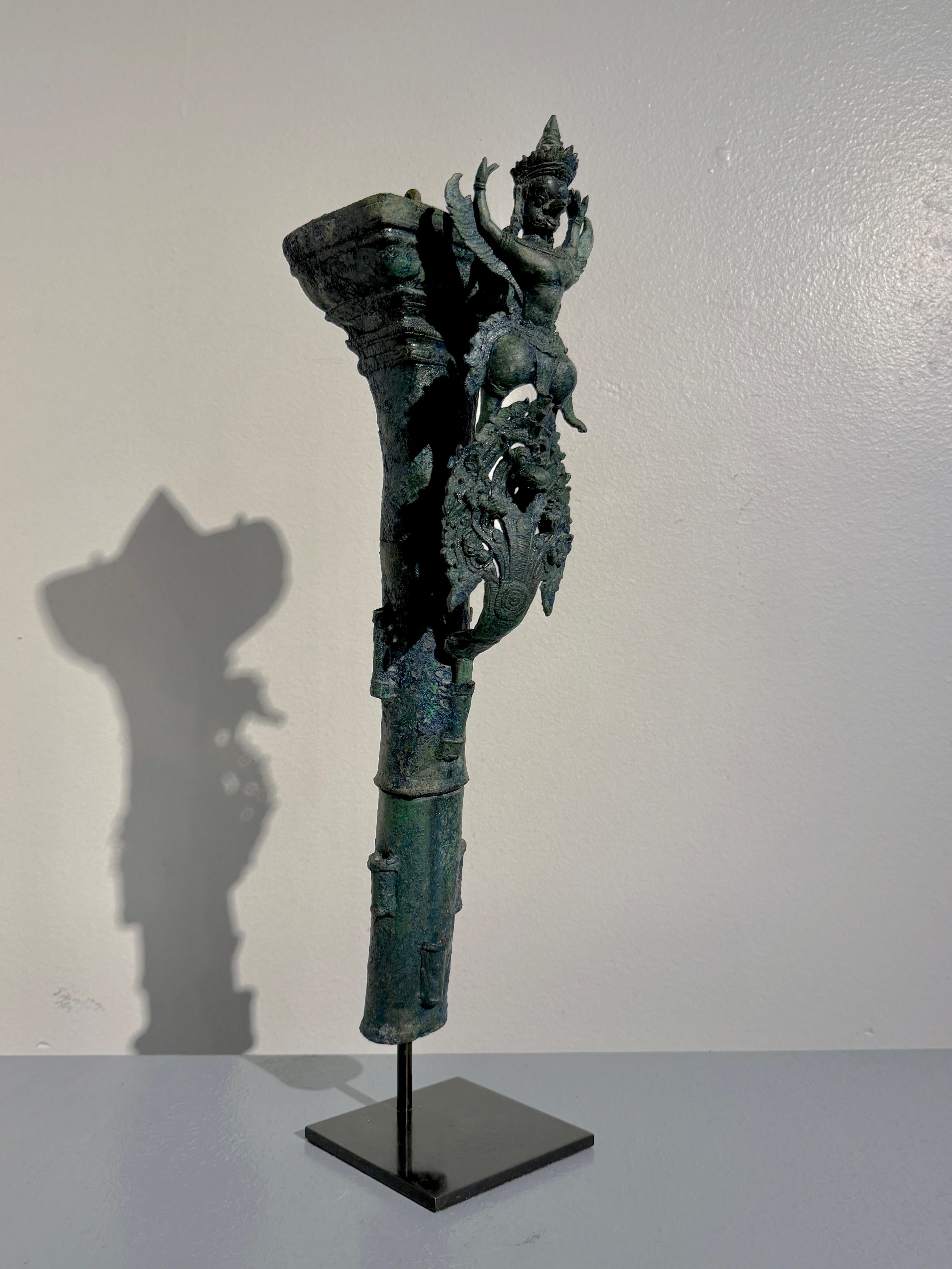 Cambodian Khmer Bayon Bronze Garuda on Naga Finial, 12th/14th Century, Cambodia For Sale